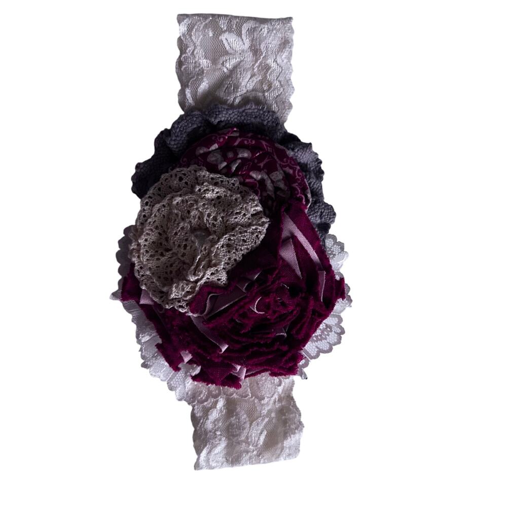 Persnickety Festive Lace Headband with Red Floral Christmas Detail
